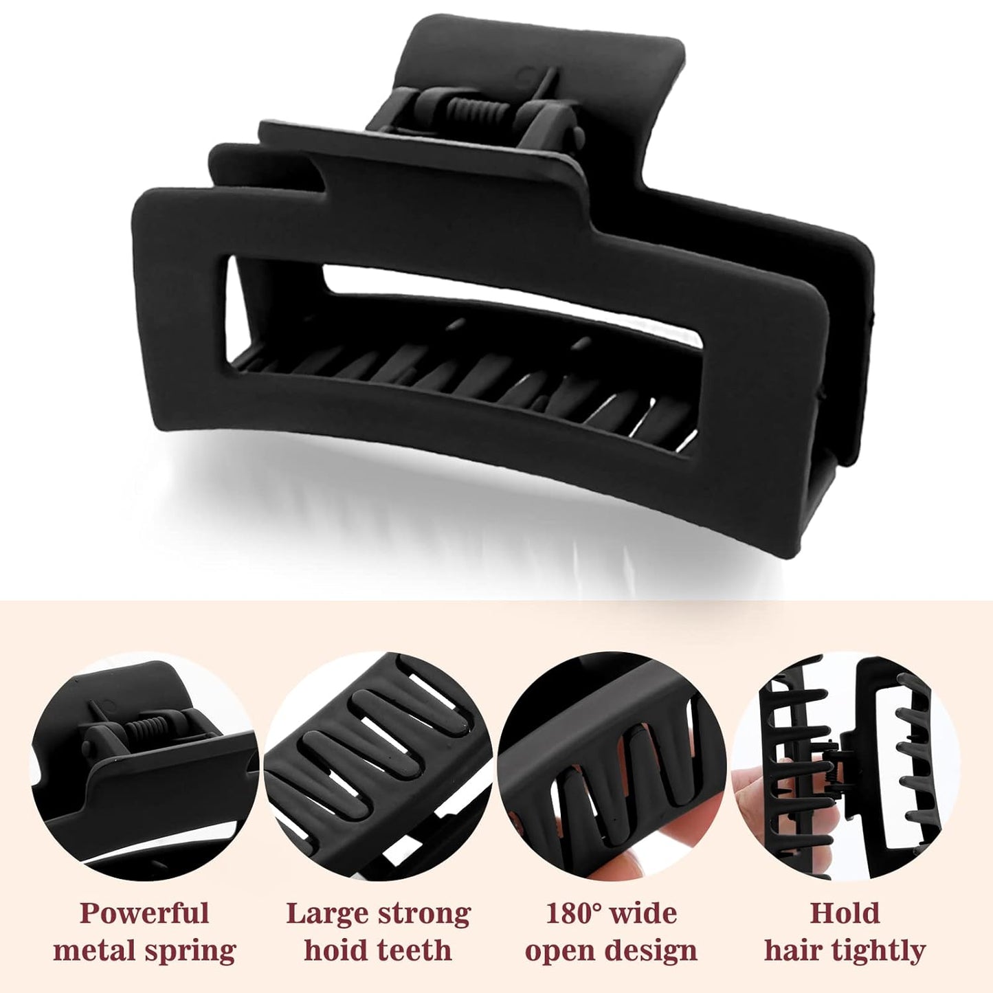 2 Pieces Square Claw Clips 3.5 Inch Matte Non-slip Hair Clamps Medium Hair Claw Clips Fashion Strong Hold Banana Clip Thick Thin Hair Styling Accessories for Women Girls