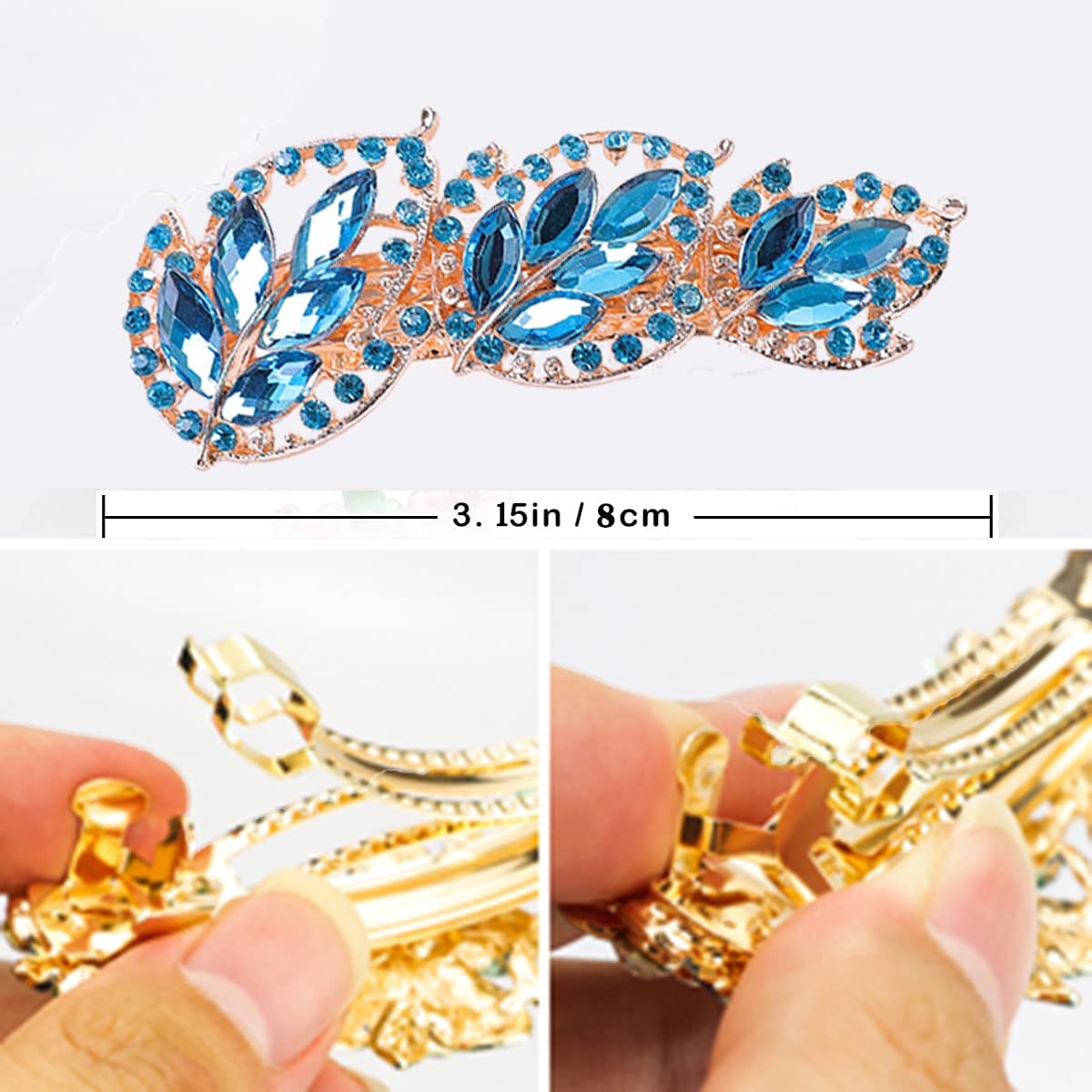 Women Barrettes for Hair 3 Pieces Rhinestones Hair Clips Barettes Bridal Wedding Hair Accessory Hairpin 8cm, 2-tl Multicolor