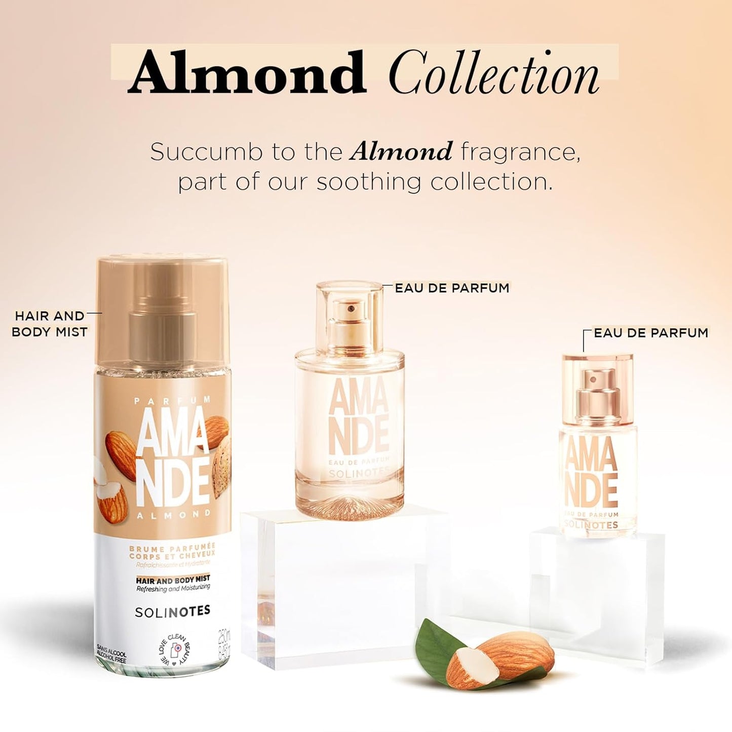Solinotes Almond Perfume for Women & Men, 1.7 Fl Oz/ 50 ML Eau De Parfum, Delicate Floral and Soothing Scent with Premium Ingredients - Clean Perfume, Cruelty Free, Vegan, Made in France