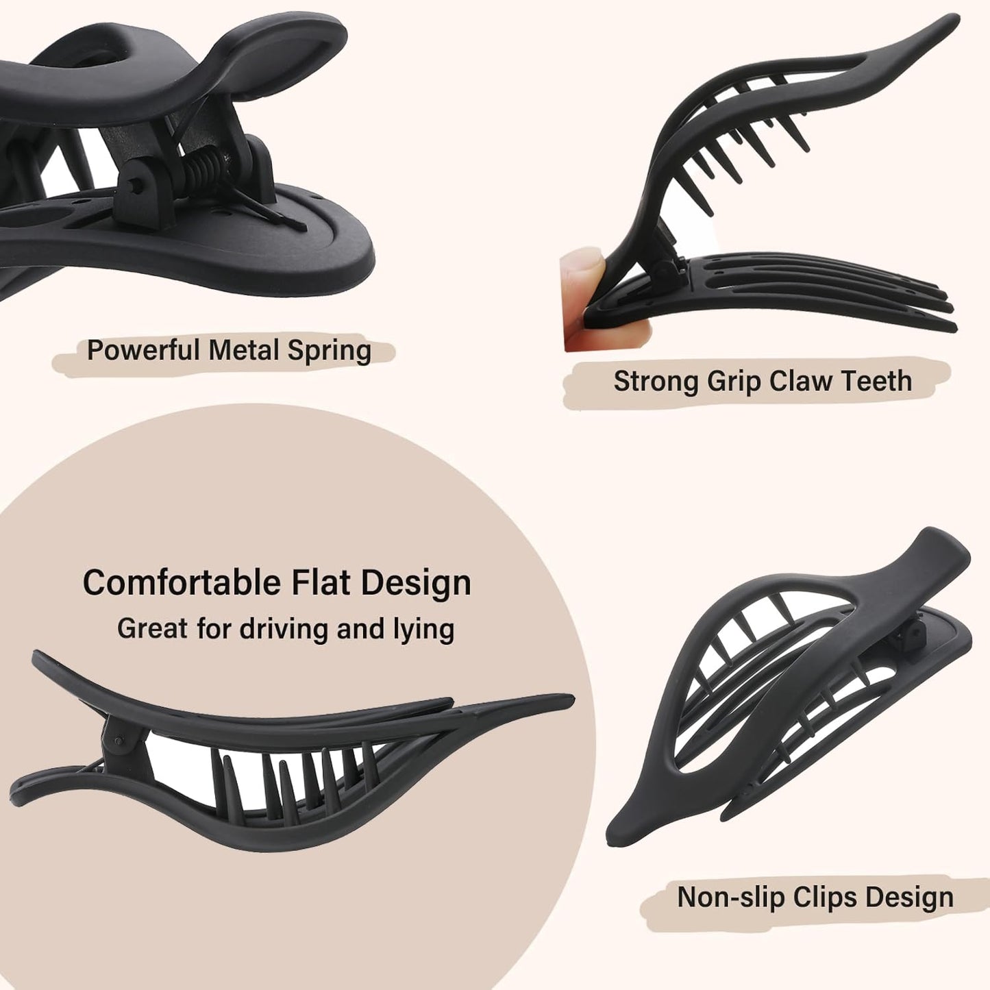 8 PCS Flat Hair Clips, 3 Styles Large Flat Claw Clips for Women, French Strong Hold Non-slip Duckbill Hair Claws for Thin Thick Hair(Neutral Matte)