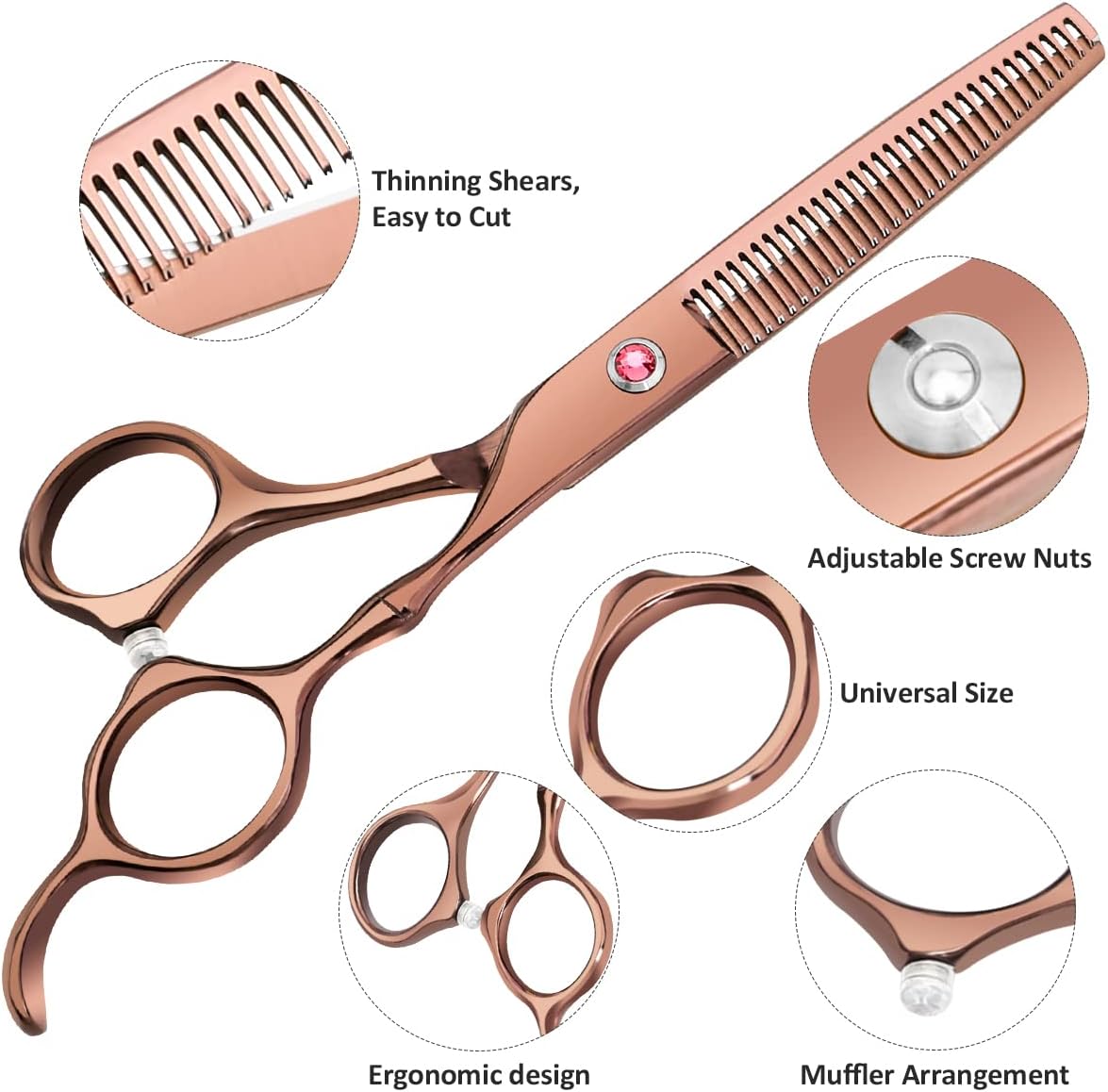 Professional Hair Cutting Scissors Sets Stainless Steel Barber Hairdressing Scissors Multifunctional Salon Thinning Scissors Straight Shears Tools Gifts for Mom Dad and Friends (Brown)