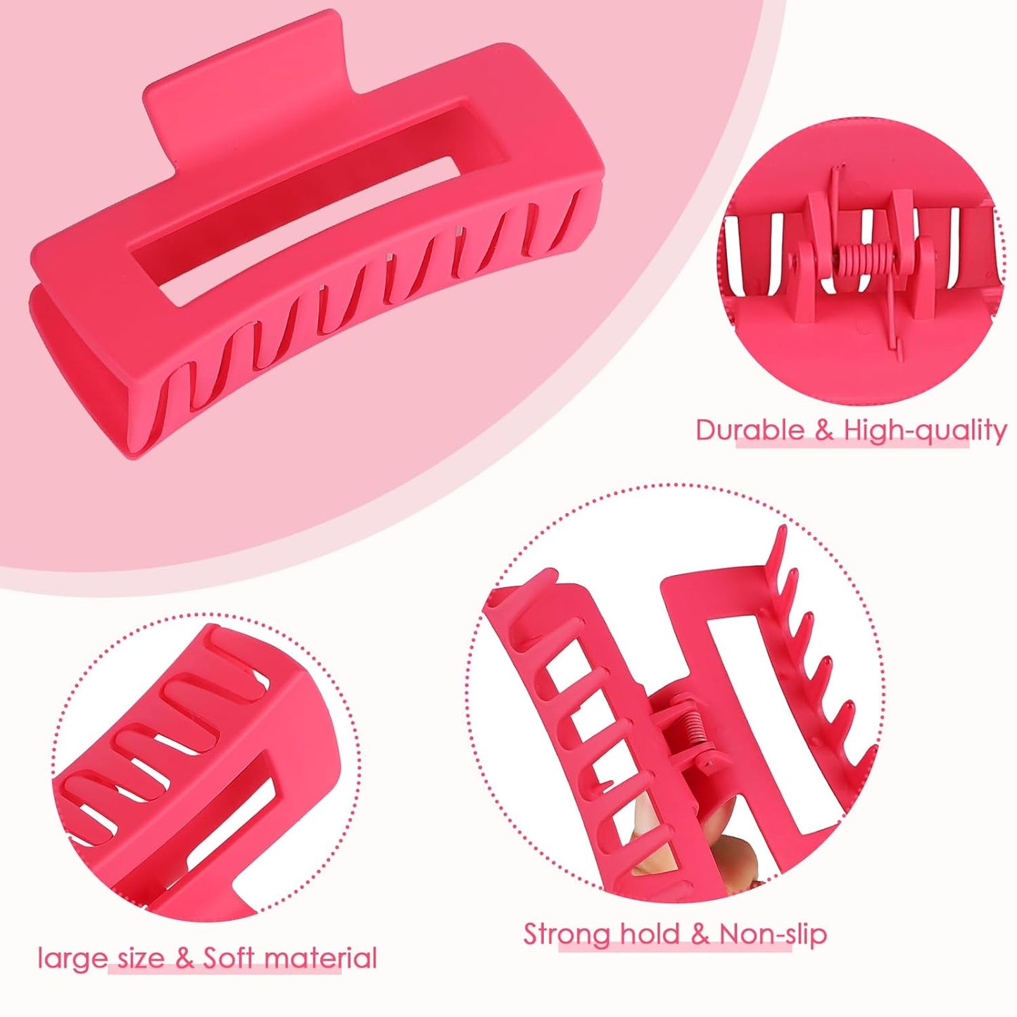 Dopamine 4.1 Inch Large Rectangle Big Hair Claw Clips - 8 Pcs, Non-Slip Acrylic Banana Jaw Clips for Thick Hair - Women & Girls