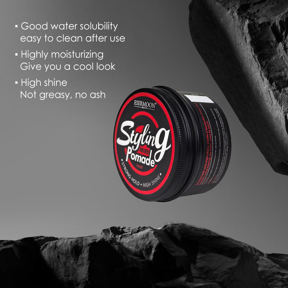 Strong Hold Hair Pomade for Men, Pomade for Men, High Shine Styling Wax, Hair Wax, Touchable Texture, No White Residue, Clean Scent, Easy Wash, Water-Based 3.53oz