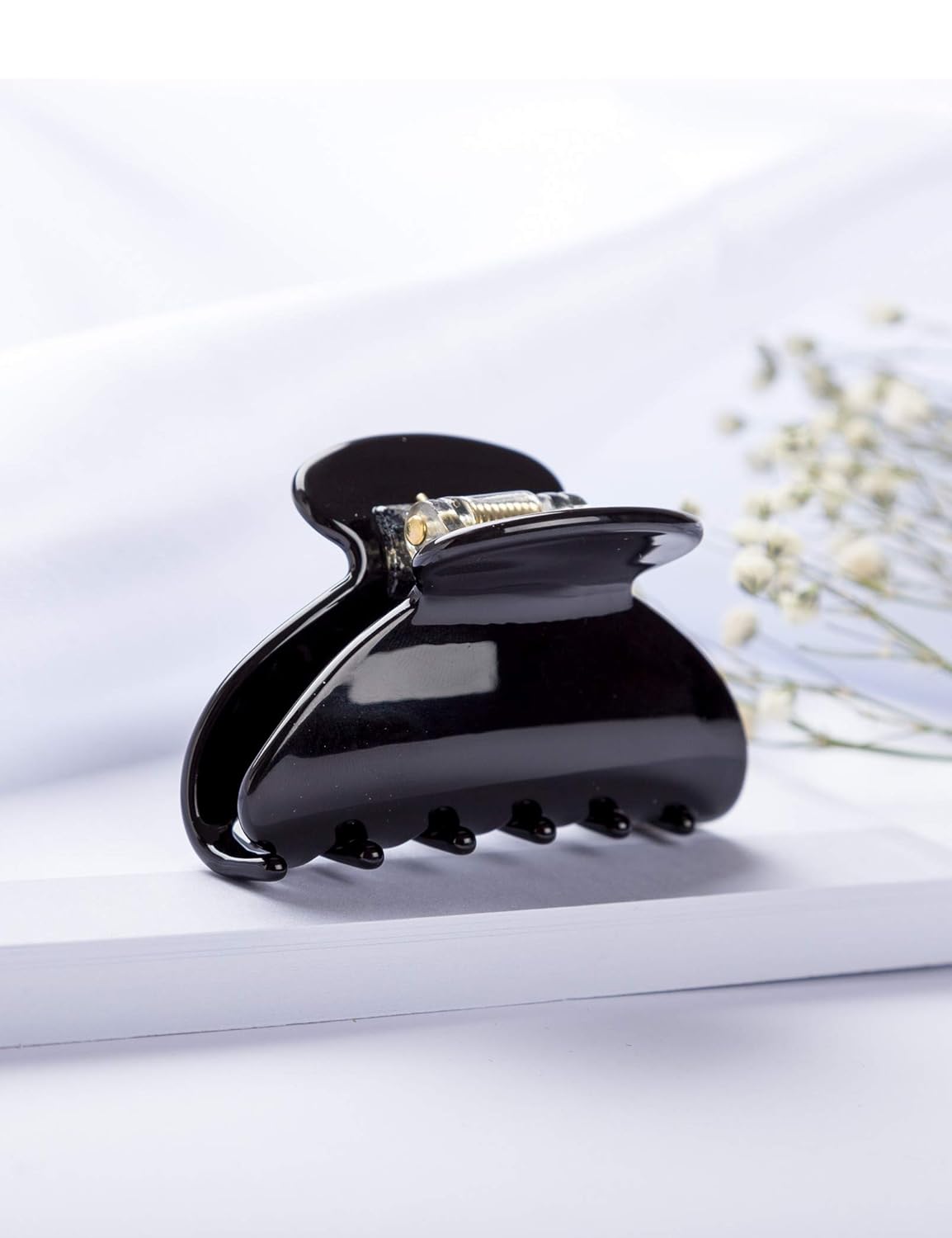 Handmade Celluloid Acetate French Design Barrettes Tortoise Shell Claws Hair Claw Luxury Fashion Accessories Hair Clip for Women (Classic black)