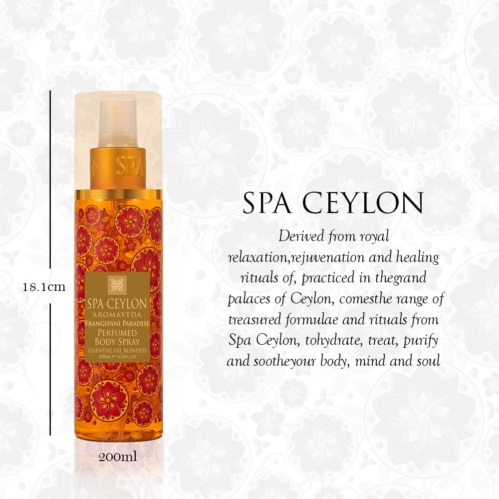 SPA CEYLON Frangipani Paradise Body Spray | Tropical Floral Fragrance Mist with Frangipani & Jasmine | Inviting Women's Perfume