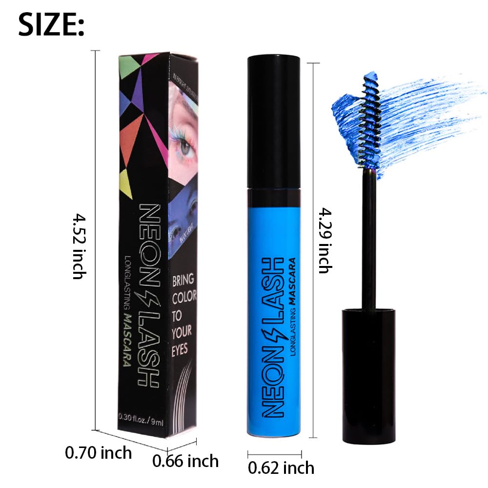 2 Colored Mascara for Eyelashes Set,Blue Green Halloween Fluorescent Colorful Waterproof Long lasting Charming Voluminous Mascara for Women Cruelty Free Vegan Eye Makeup (02# Green &05# Blue)