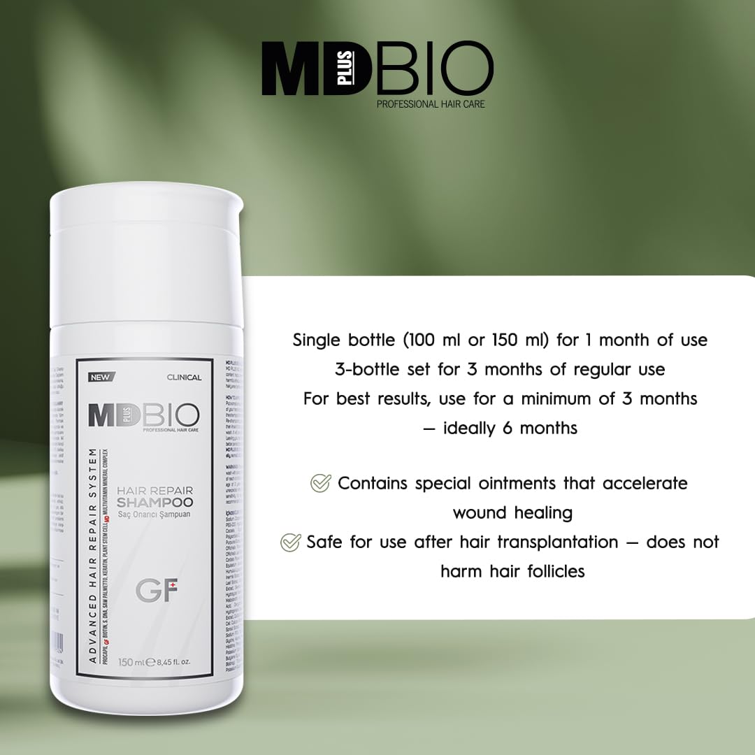 MD PLUS BIO Hair Regrowth, Clinically Tested Repair Shampoo, Anti-Thinning Loss Shampoo, Hair Thinning Therapy For Men & Women, Sulfate Free Paraben Free - 8.45 Fl Oz (150 ml)