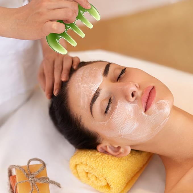Healifty 2 Pcs Resin Massage Comb Guasha Scalp Comb Handheld Gua Sha Scraping Massage Tool for Head Caring, Relax (Green)