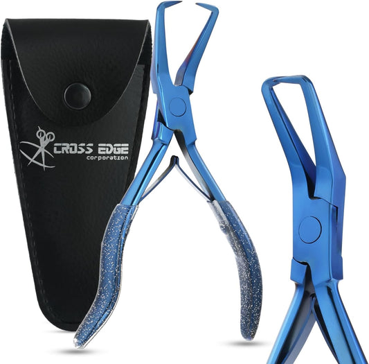 Professional Hair Extension Tools Microlink Bead Remover Plier for Hair Extensions Removal Micro Ring Beads Opener 5.5 Inch Pliers Silver Polish Stainless Steel (Blue Bead Remover)