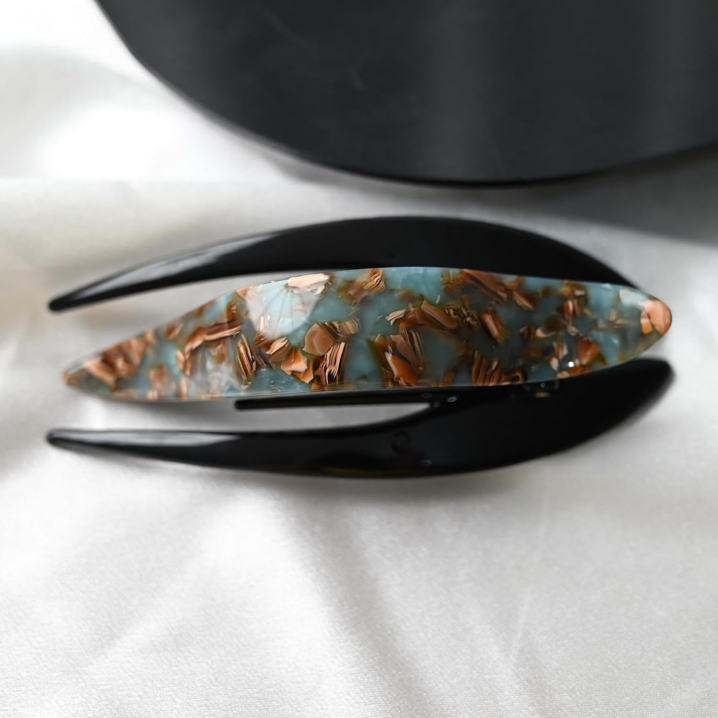 Handmade Celluloid French Design Tortoise Shell Barrettes Side-slide Opening Duck Luxury Fashion Accessories Hair Clip Claw for Women (floral green)