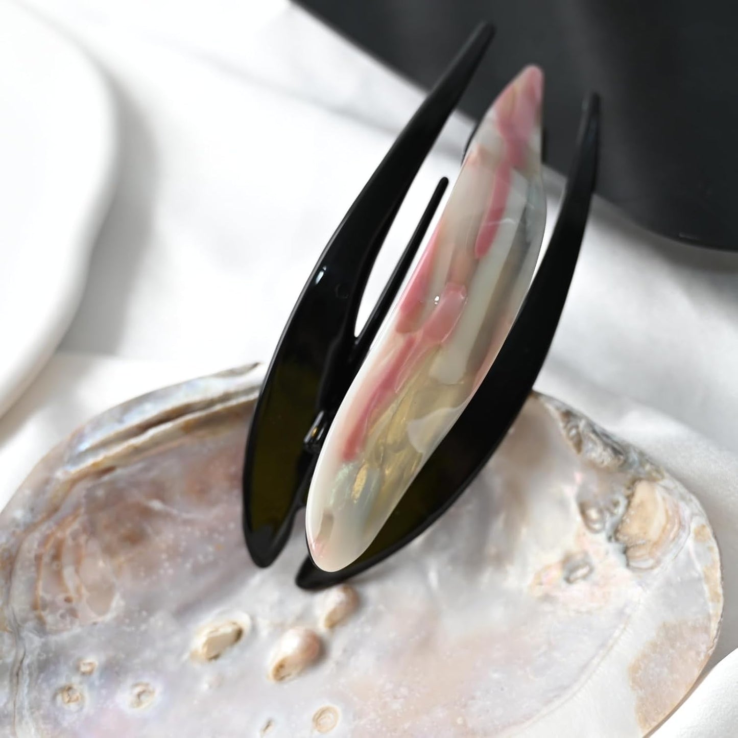 Handmade Celluloid French Design Tortoise Shell Barrettes Side-slide Opening Duck Luxury Fashion Accessories Hair Clip Claw for Women (mousse pink)