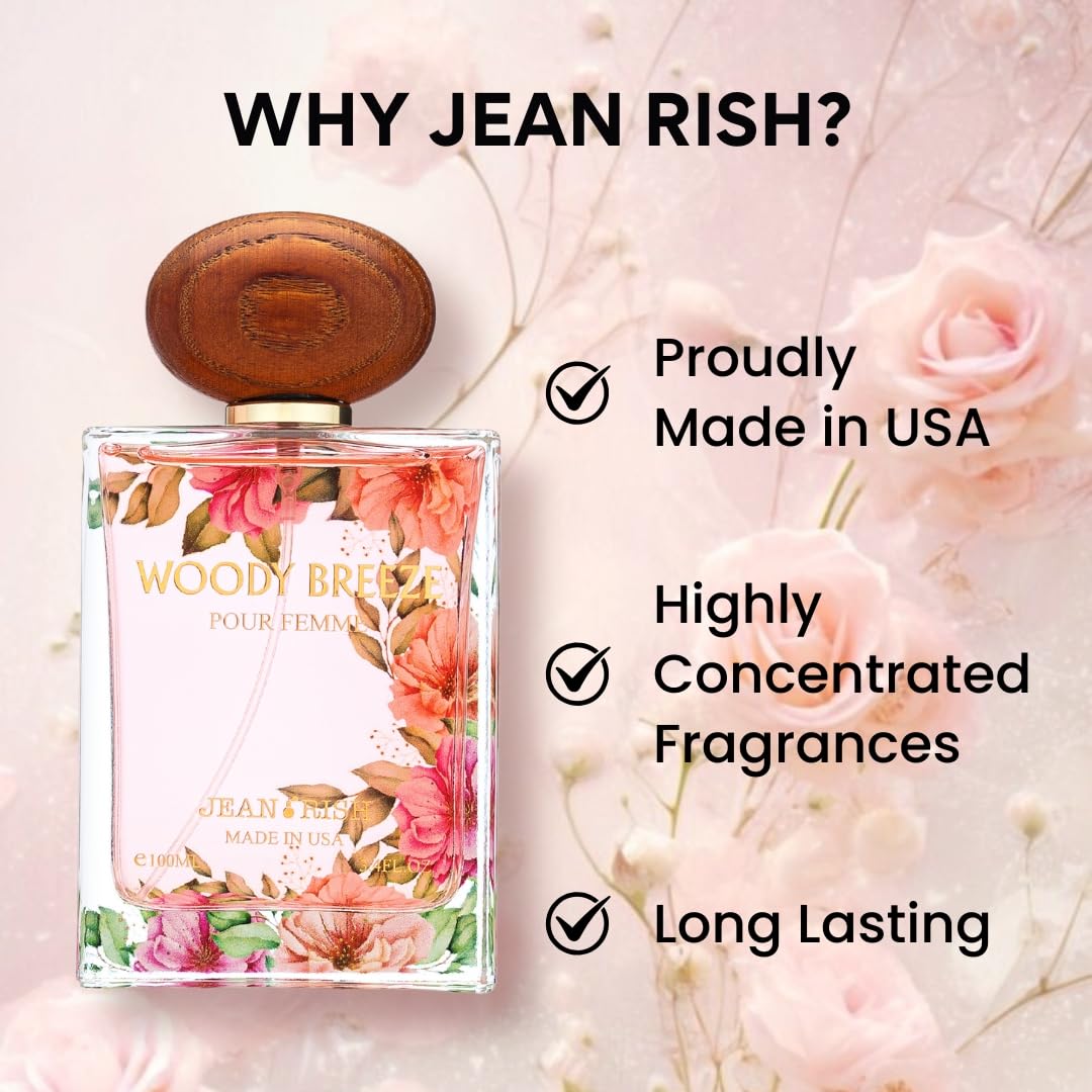 Jean Rish Woody Breeze Eau De Parfum - Perfume for Women (3.4 Fl Oz / 100ml) with Pear, Jasmine & Vanilla Notes - Long Lasting and Luxury Fragrance, Made in USA