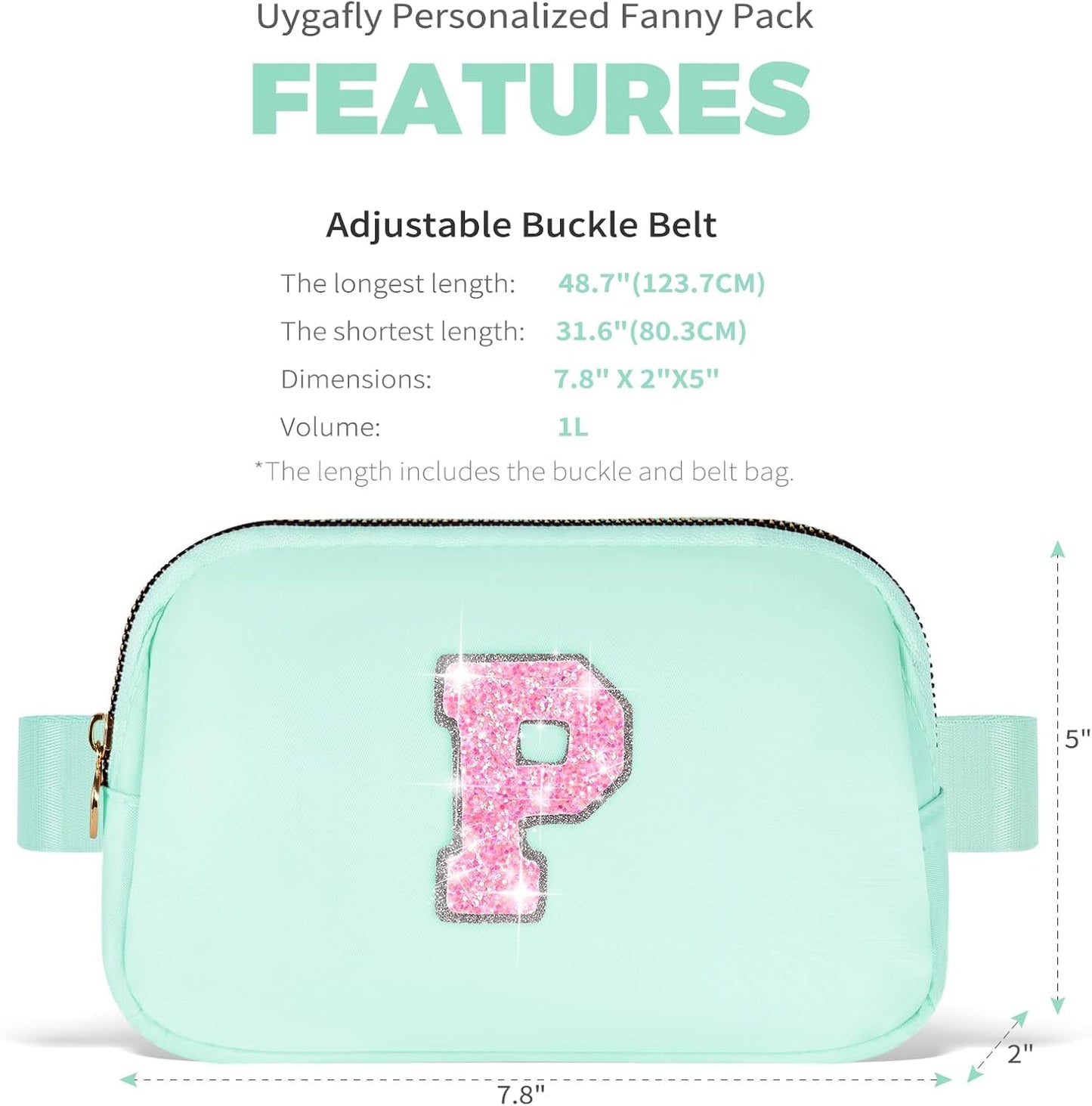 Fanny Pack Belt Bag Crossbody Bags with Initials Letter Patch Trendy Stuff for Teens Cute Stuff Birthday Gifts for Teenager Girls | Light Green,Initial P