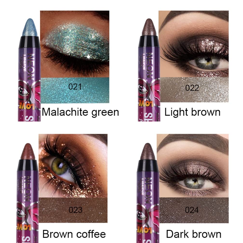 MEICOLY Neutral Brown Eyeshadow Stick, 12 Pcs Shimmer Metallic Purple Blue Eyeshadow Crayon, Eye Brightener Stick, Pro Waterproof & Long Lasting Shiny Bright Starter Rotating Eye Brightener Sticks