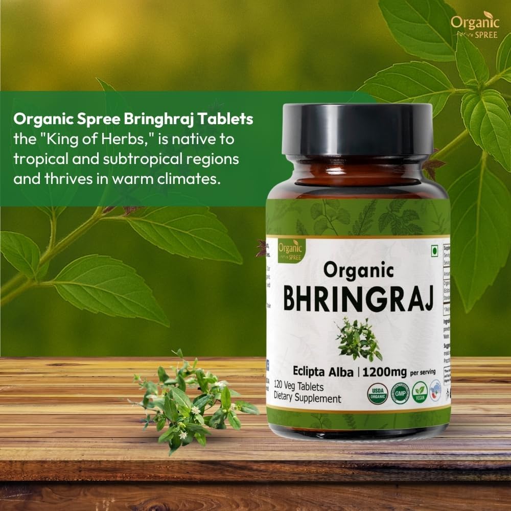 Bhringraj 120 Tablets | Eclipta Alba (Bhringraj) | USDA Organic Certified | Ayurvedic Hair Care | Organic and Natural 120tab - Pack of 3