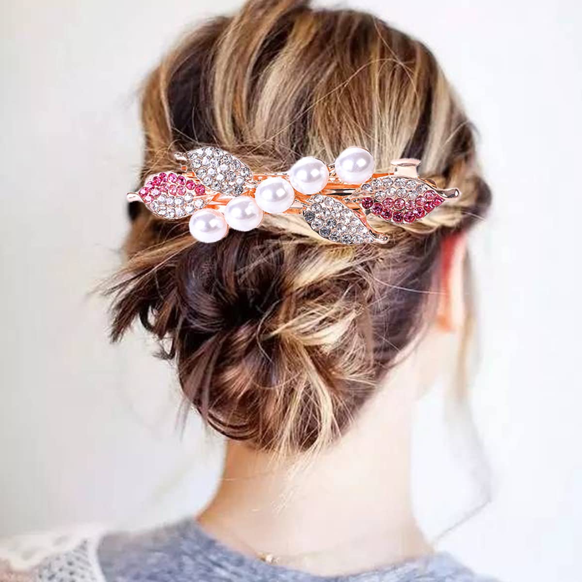3 Pcs Braided Hair Clips for Women French Barrettes Hair Accessories Decorative Hair Clip for Wedding Party Banquet 8cm, 2-Rose Multicolor A