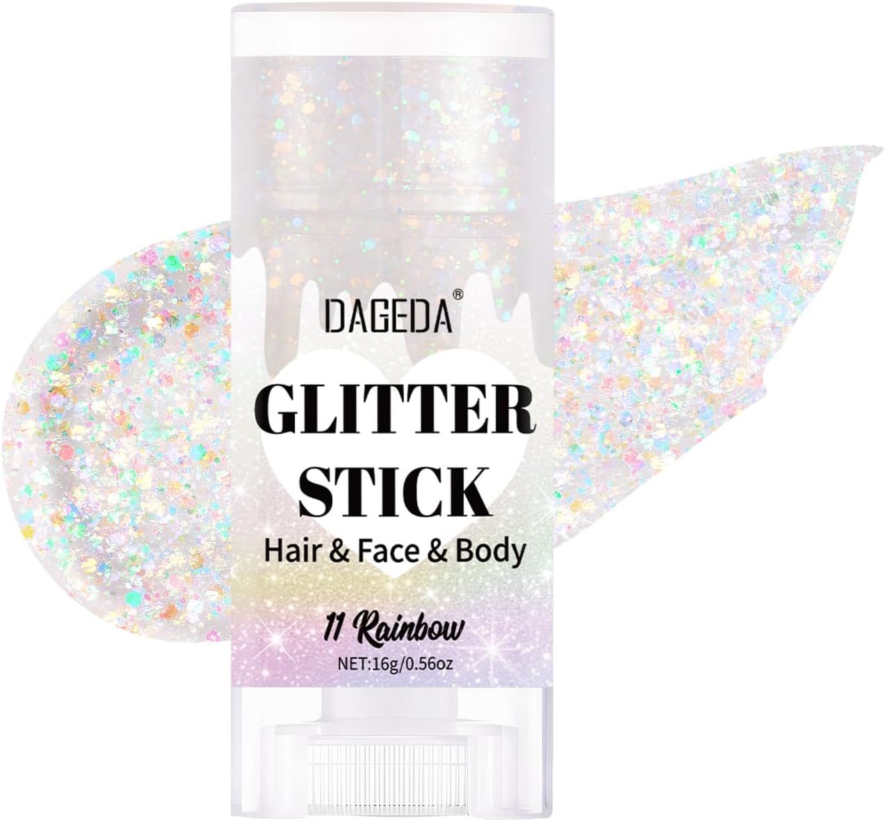 DAGEDA Rainbow Body Glitter Stick,Sparkly Face Glitter Makeup,Holographic Hair Glitters Mermaid Makeup Rave Outfits for Women, Shimmer Face Paint Stick Singer Concert Accessories