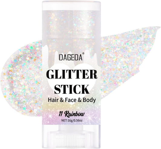 DAGEDA Rainbow Body Glitter Stick,Sparkly Face Glitter Makeup,Holographic Hair Glitters Mermaid Makeup Rave Outfits for Women, Shimmer Face Paint Stick Singer Concert Accessories