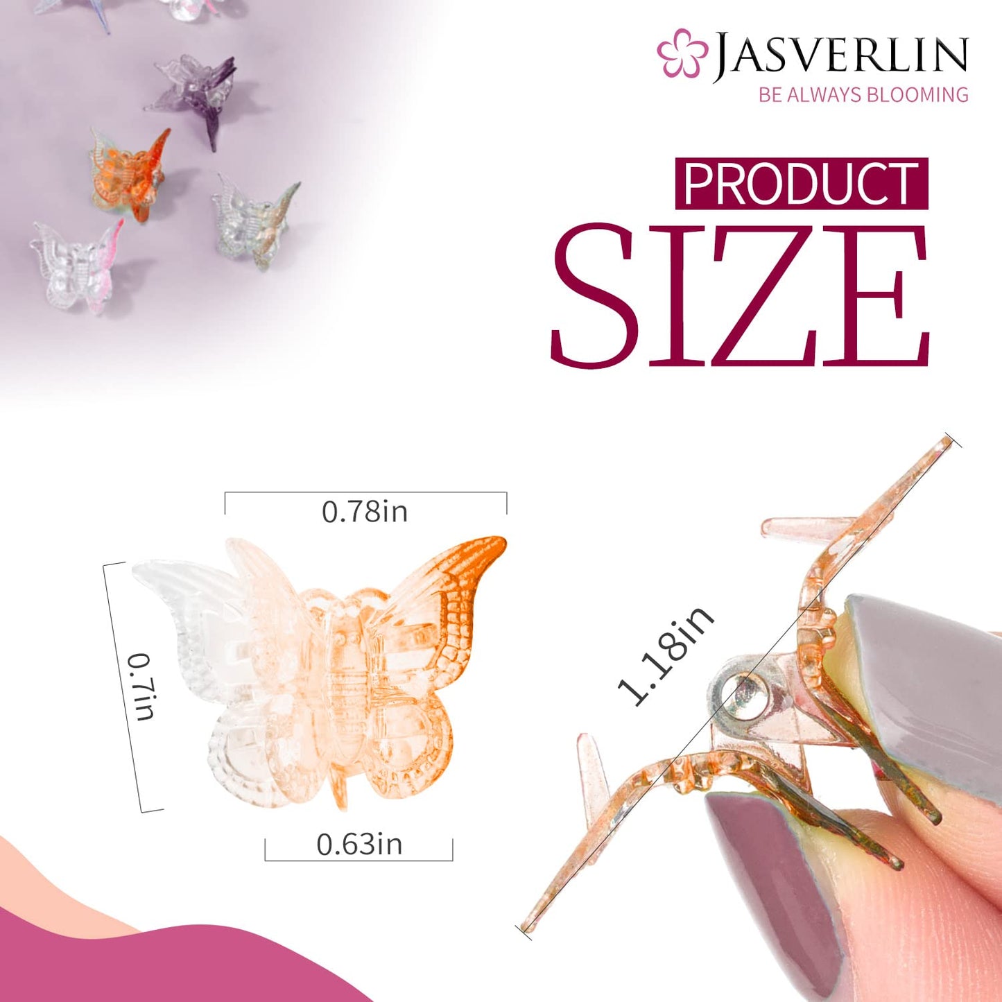 Gradient Butterfly Hair Clip, Mini Plastic 90s Hair Claw Clips for Women Girls, No Crease Toddler Y2K Accessories Set 50pcs Rainbow Assorted Color