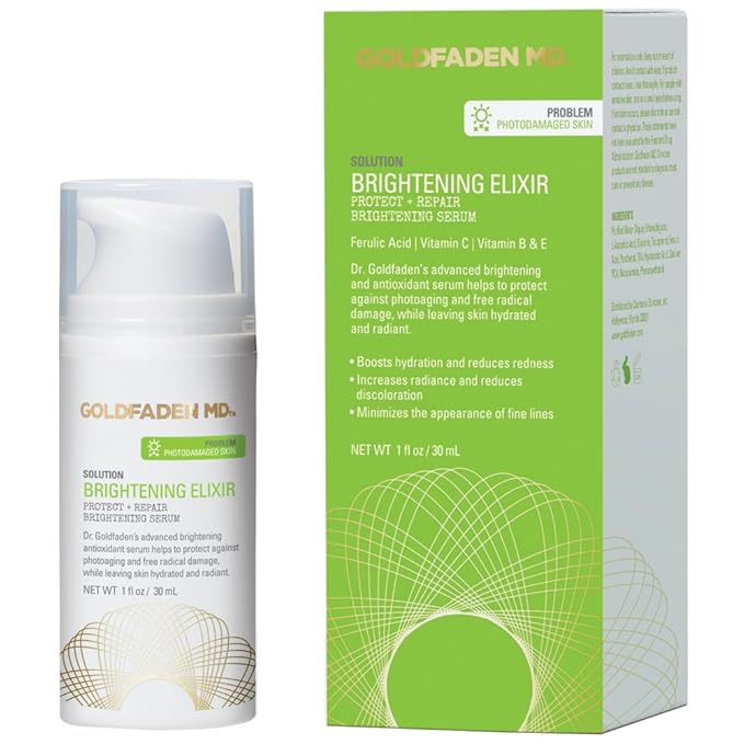 GOLDFADEN MD Brightening Elixir | Serum w/Vitamin C, Ferulic Acid, Vitamin B & Vitamin E | Helps Aid Against The Appearance Of Photoaging | Leaves Skin Feeling Hydrated & Looking Radiant 1fl oz