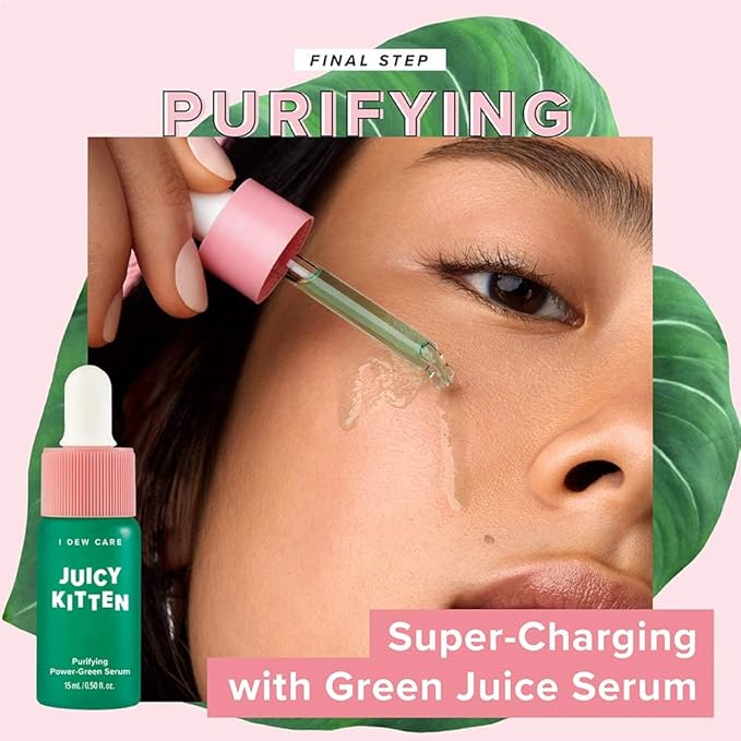 I DEW CARE Blemish Heartleaf Skincare Set - Kitten My Balance On | Foam Cleanser & Wash-off Mask & Serum, Clear and Soothe Irritation, Abosorb Excess Oil, Gentle Face Wash, Travel Size