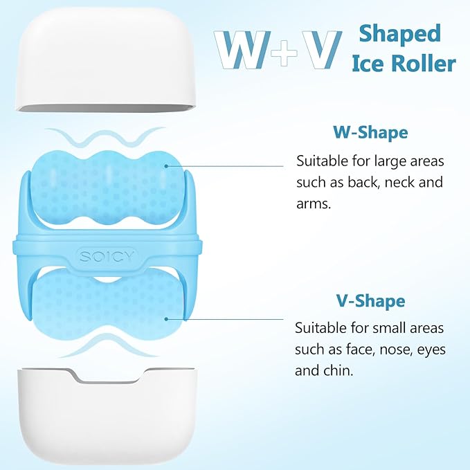 Ice Roller for Face, Double Ended Facial Ice Roller with Travel Case, Facial Skin Care Tools with 2 in 1 Roller, Cryotherapy Ice Roller Massager to Relieve Migraine Pain, Eye Puffiness, Redness, Pain