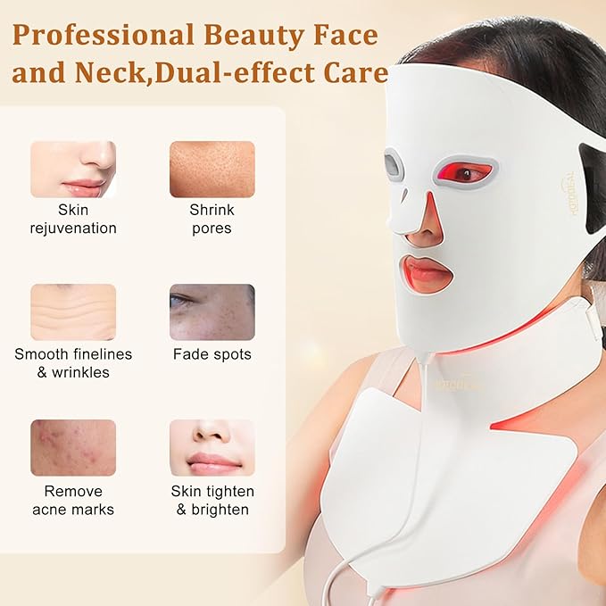 Hotodeal LED Face Mask Light Therapy,7 Colors Light Therapy for Face & Neck Mask,Skin Rejuvenation Anti-aging Beauty LED Mask,Silicone Material Foldable for Easy Carrying