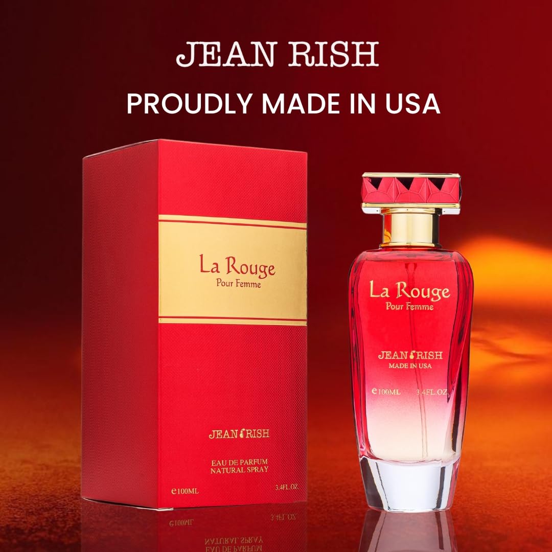 Jean Rish La Rouge Eau De Parfum - Perfume for Women (3.4 Fl Oz / 100ml) with Bergamot, Jasmine & Vanilla Notes - Long Lasting and Luxury Fragrance, Made in USA