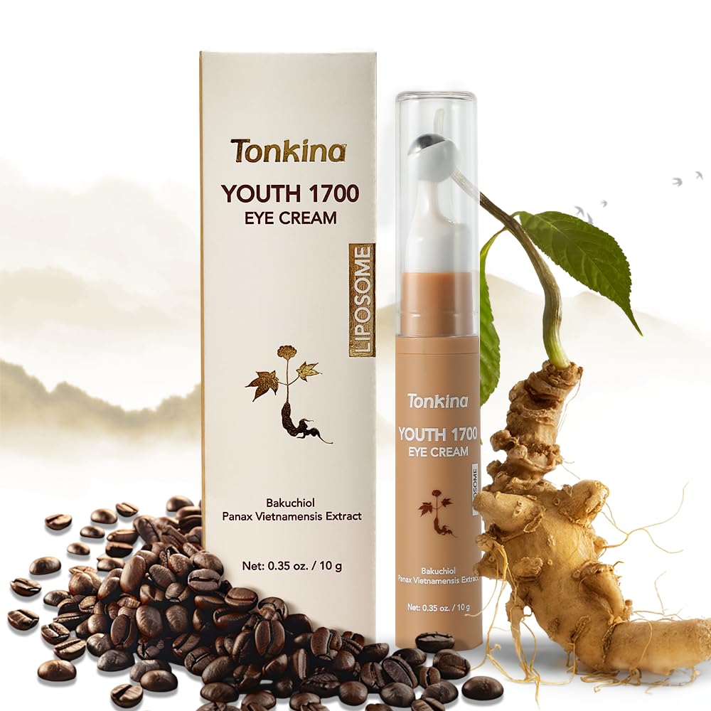 Youth 1700 Caffeine Eye Cream, Under Eye Brightener & Anti-Aging with Peptides, Hyaluronic Acid, Niacinamide, Bakuchiol, Vietnamese Ginseng for Dark Circles, Puffiness, Wrinkles and Hydrating Skin