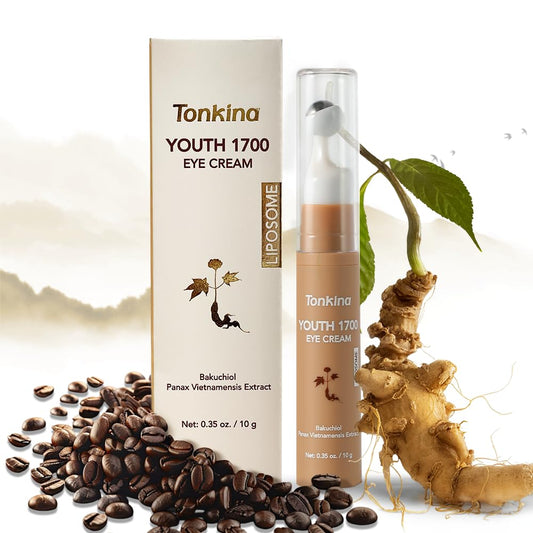 Youth 1700 Caffeine Eye Cream, Under Eye Brightener & Anti-Aging with Peptides, Hyaluronic Acid, Niacinamide, Bakuchiol, Vietnamese Ginseng for Dark Circles, Puffiness, Wrinkles and Hydrating Skin