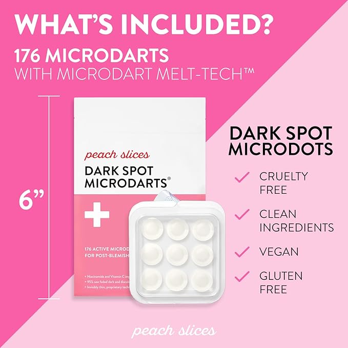 Peach Slices Dark Spot MicroDarts | For Dark Spots, Post-Blemish Redness | Self-Dissolving | Niacinamide, Vitamin C, Hyaluronic Acid, and Cica | Vegan | Cruelty Free | 9 Patches