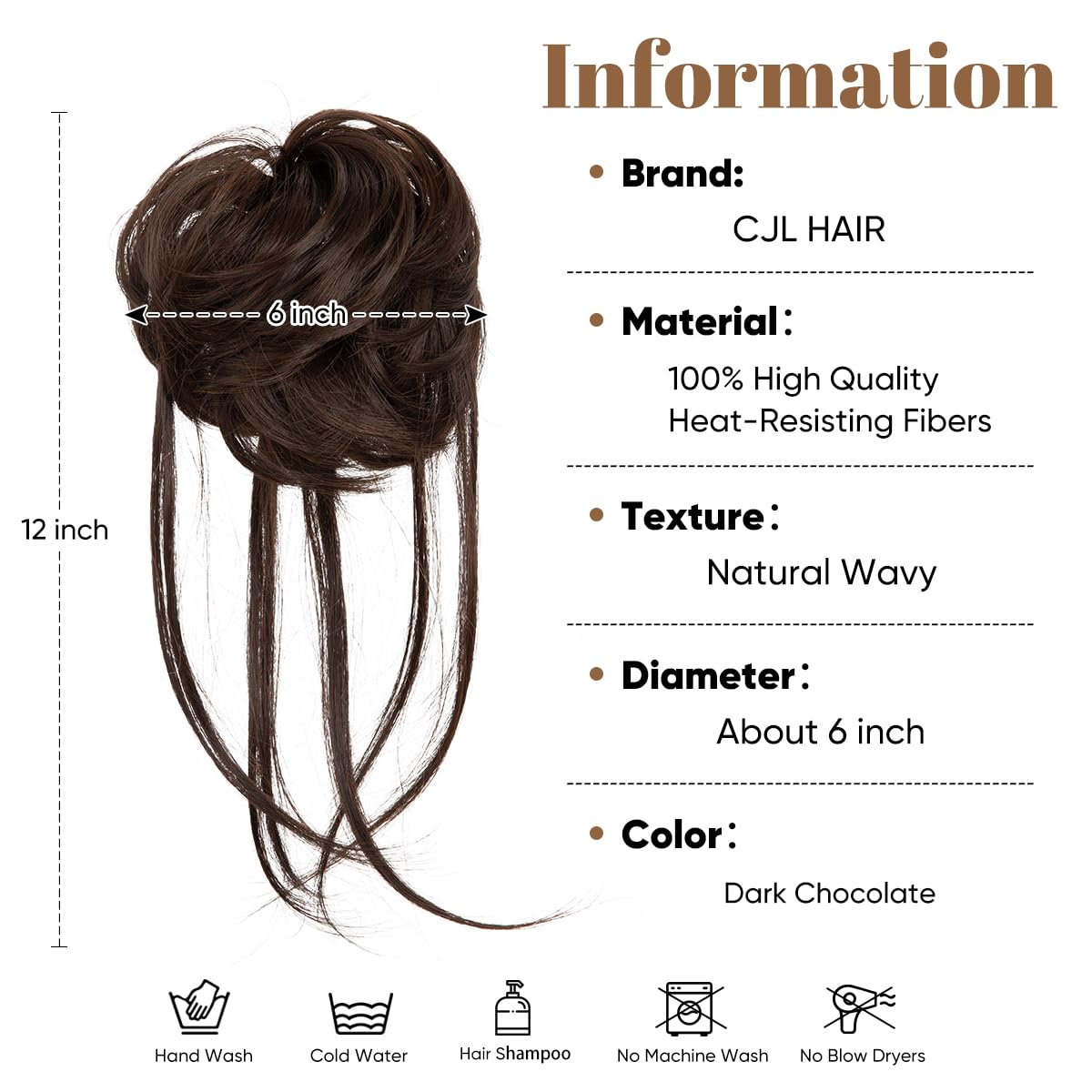 CJL HAIR Messy Bun Hair Piece Curly Hair Bun Extensions with Straight Tails Synthetic Hair Scrunchies Ponytail Hairpieces for Women Dark Chocolate