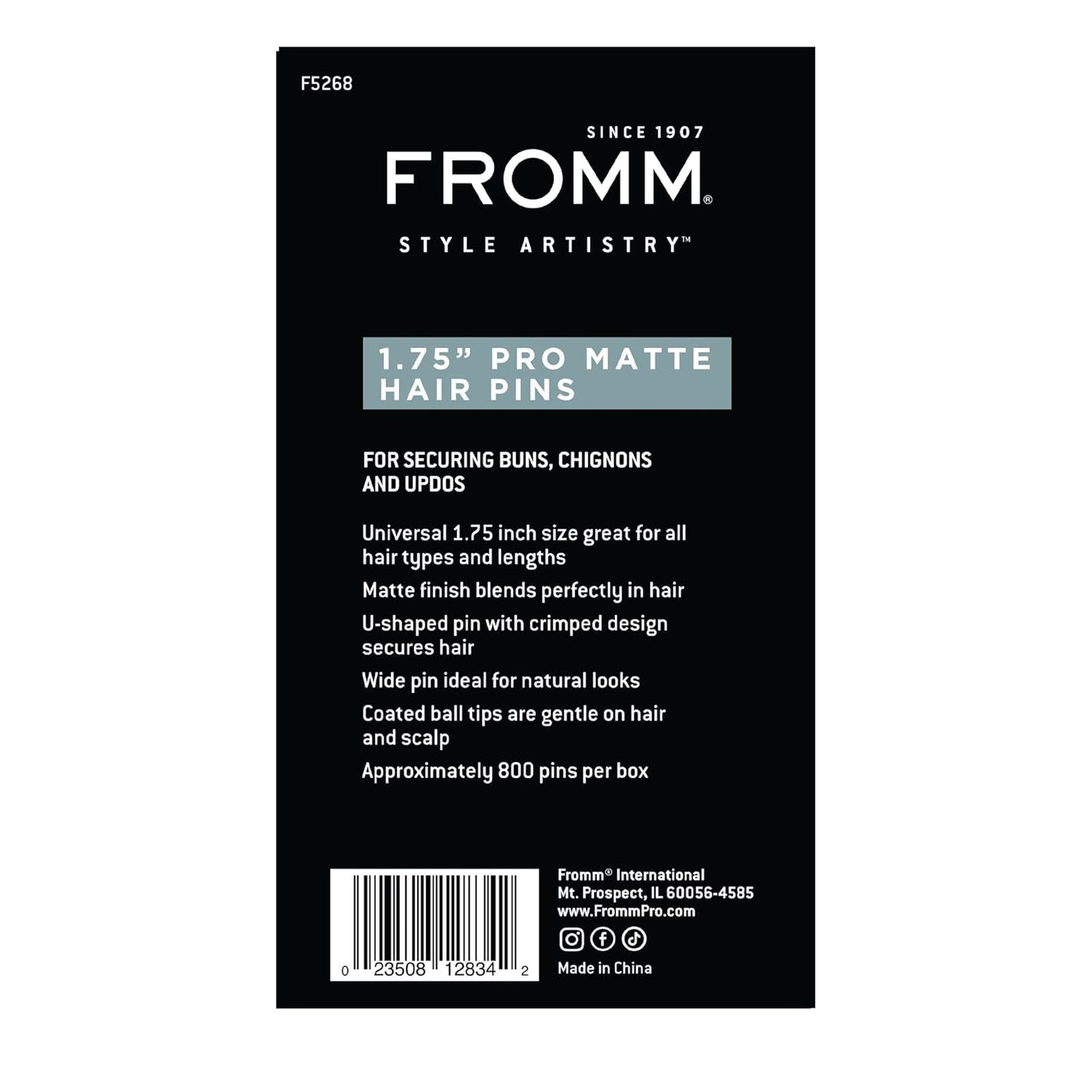 Fromm Style Artistry 1.75" U-shaped Crimped Hair Pins, Matte Bronze, 800 Hair Pins, Secure Hold, Suitable for All Hair Types and Lengths, Hair Accessories for Women