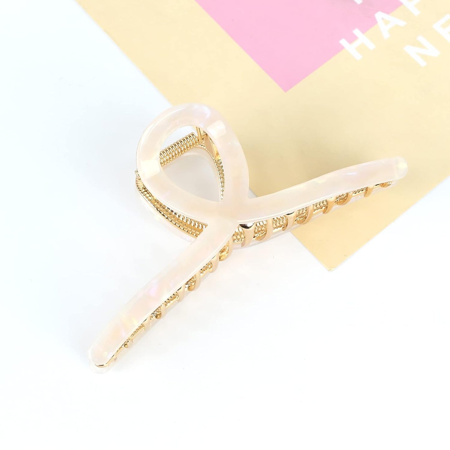 Big Butterfly Metal & Acetate Hair Clamps for Women and Girls - 4.7" Large Hair Accessories with Strong Hold for Long, Thick Hair (Pearly White, 1 Pc)