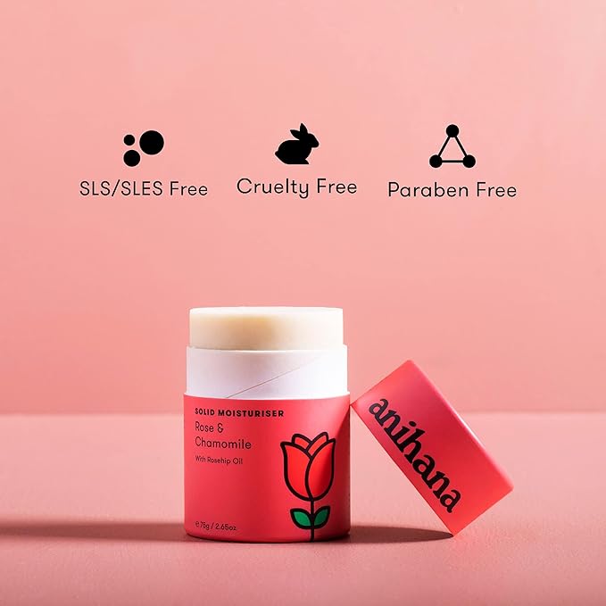 ANIHANA Solid Moisturizer Bar with Coconut Oil Hydrates and Softens Dry Skin Care Paraben Free Cruelty Free Refreshing Rose & Chamomile Scent 2.65 oz