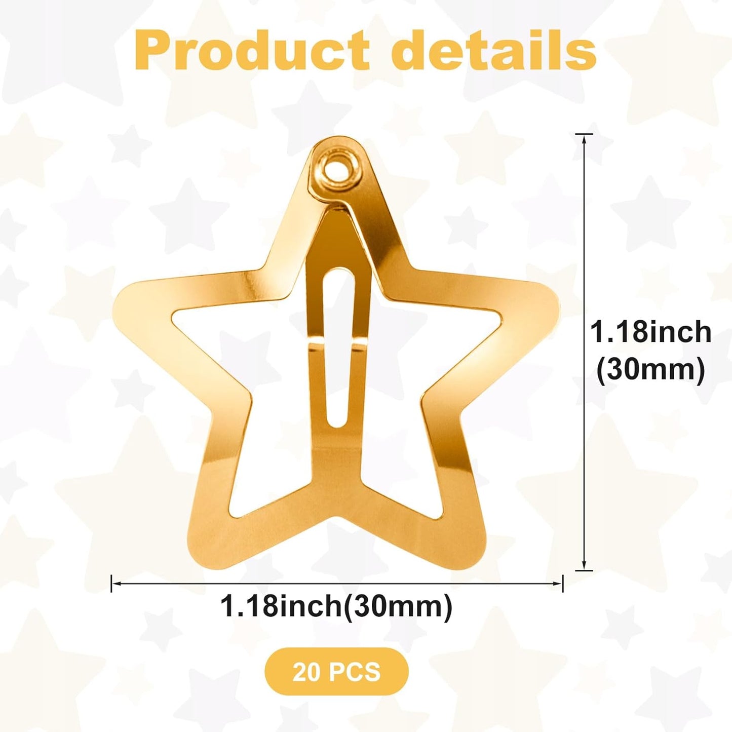 Joez Wonderful 20 Pcs Gold Star Hair Clips, 1.18"/3cm Metal Snap Hair Clips, Cute Star Clips Hair Barrettes, Non-Slip Fashion Stars Hair Accessories for Women Girls