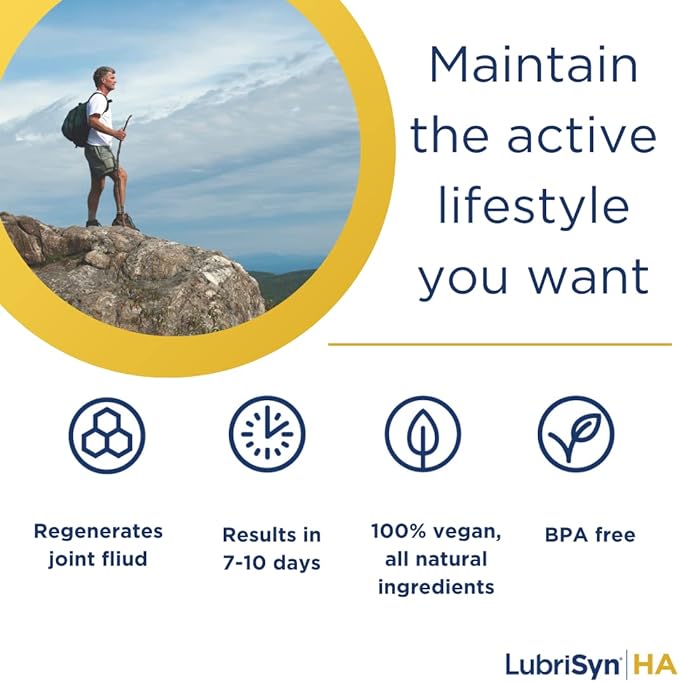 Lubrisyn HA with MSM - Proprietary Vegan Joint Relief Edible Supplement Made in USA for Humans - 3 Pack, 90 Day Supply of Liquid Hyaluronic Acid Formula for Healthy Joints