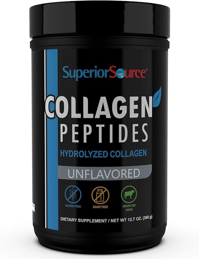 Superior Source Collagen Peptides Hydrolyzed Collagen - from Grass-Fed Cows - Supports Healthy Hair, Skin, Nails, Ligaments & Tendons - Gluten-Free & Dairy-Free - Unflavored, 12.7 oz