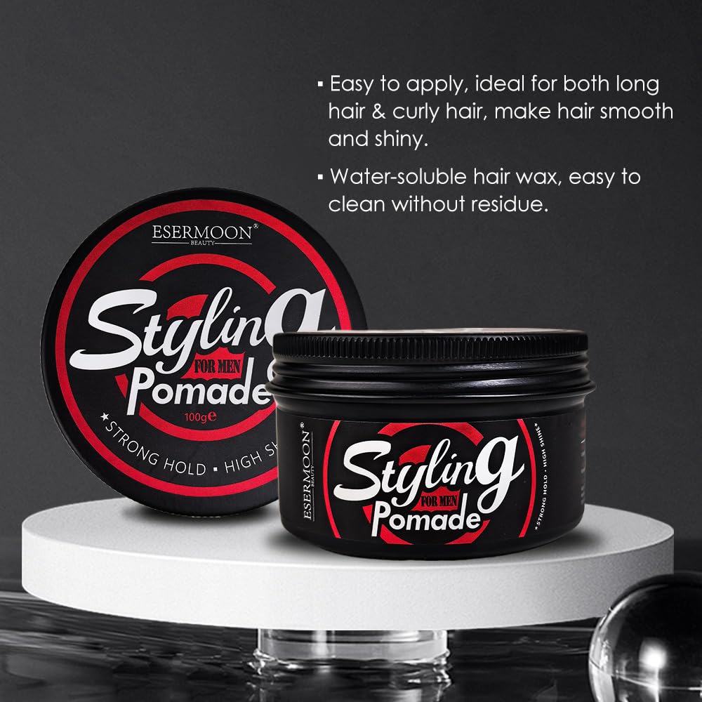 Strong Hold Hair Pomade for Men, Pomade for Men, High Shine Styling Wax, Hair Wax, Touchable Texture, No White Residue, Clean Scent, Easy Wash, Water-Based 3.53oz