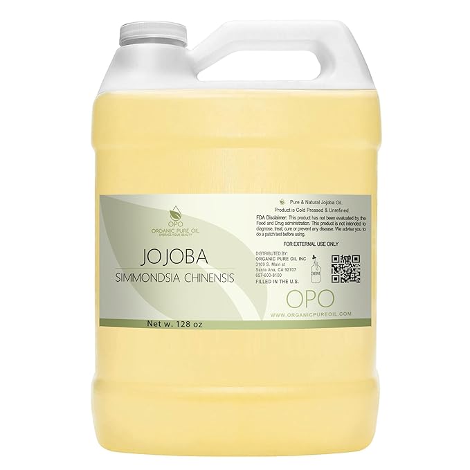 Golden Jojoba Oil - Pure Cold Pressed, Non-GMO, Bulk 128 oz - 1 Gallon Hohoba Carrier Oil for DIY, Formulations, Essential Oils, Cleansing, Moisturizer for Face, Hair, Body, by Organic Pure Oil