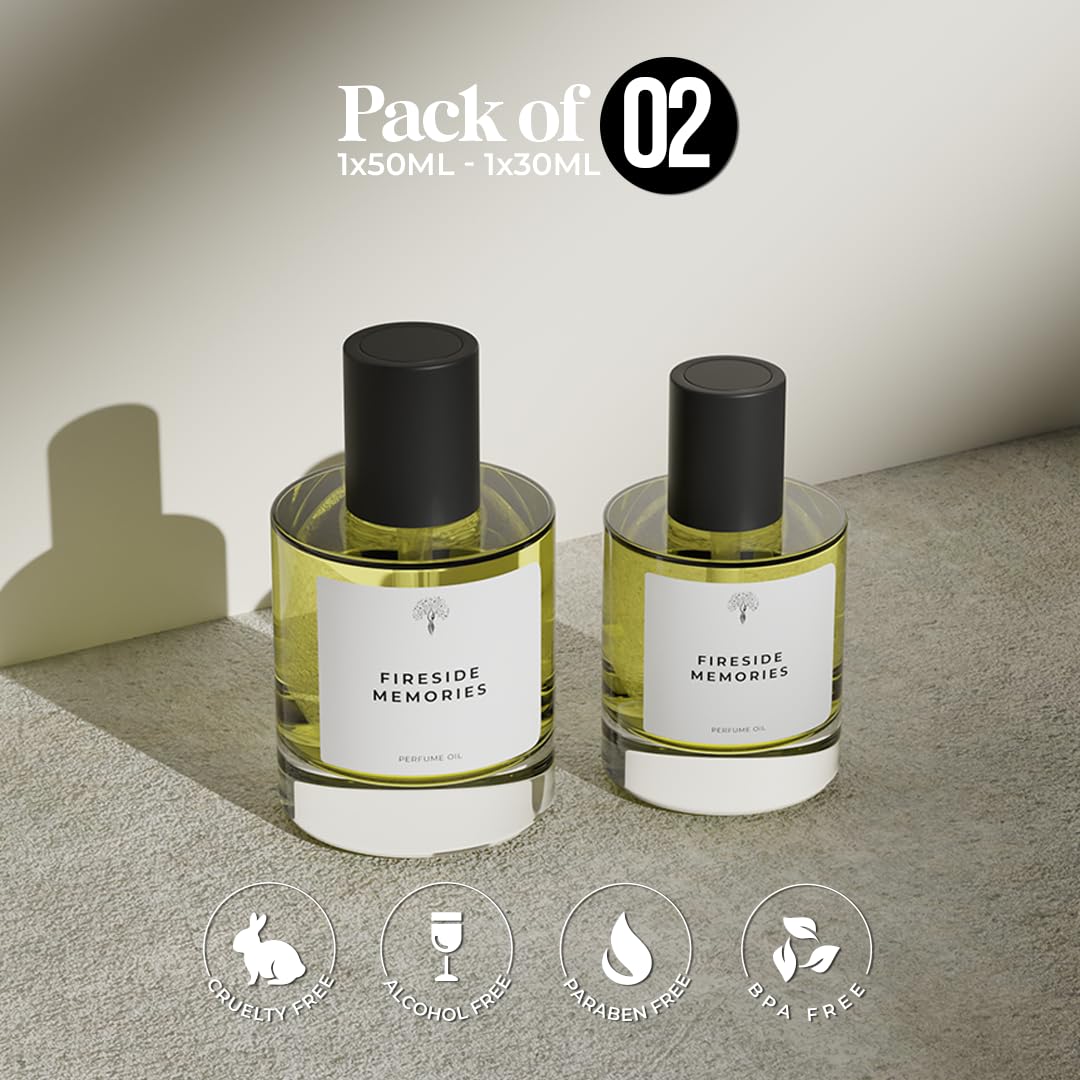 Fireside Memories Perfume Inspired by The Fire PlacE | Eau de Perfum - Long Lasting Perfume for Women and Men (Unisex) – 50ml with 30ml Fireside Memories (Pack of 2)