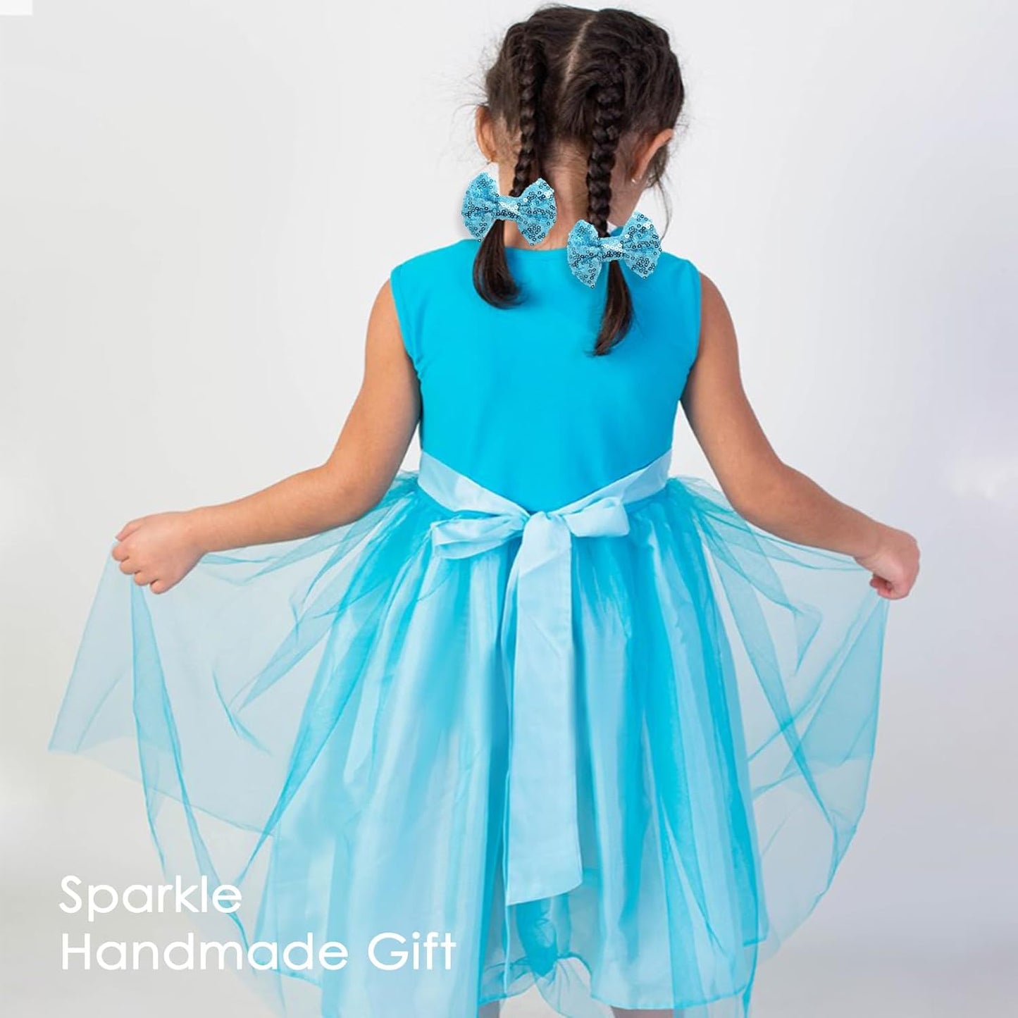 KISZU 3 Inch Glitter Hair Bows Clips, Sparkling Sequin Little Bow HairPins for Baby Girls Children Teens and Women (Blue)