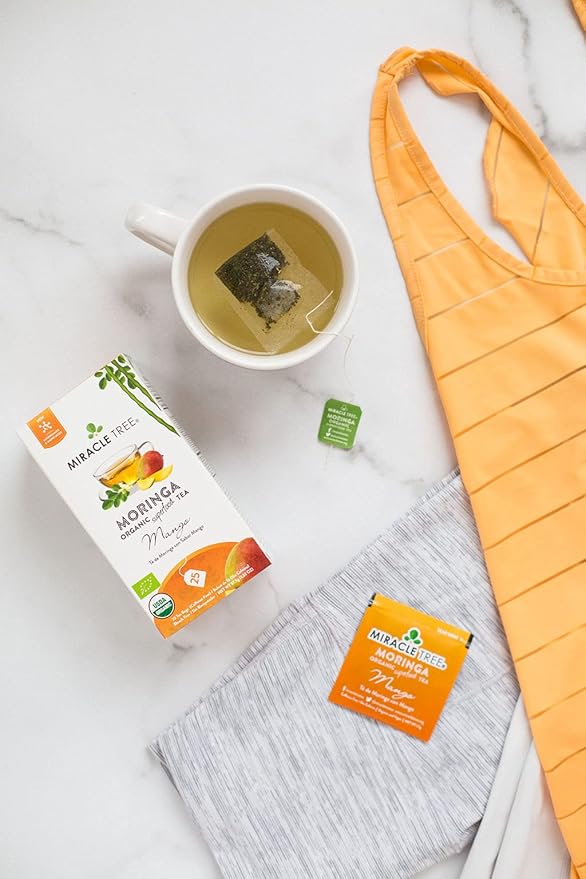 Miracle Tree - Organic Moringa Superfood Tea, 25 Individually Sealed Tea Bags, Mango (Keto, Detox, Energy & Immunity Booster, Vegan, Gluten-Free, Organic, Non-GMO, Caffeine-Free)