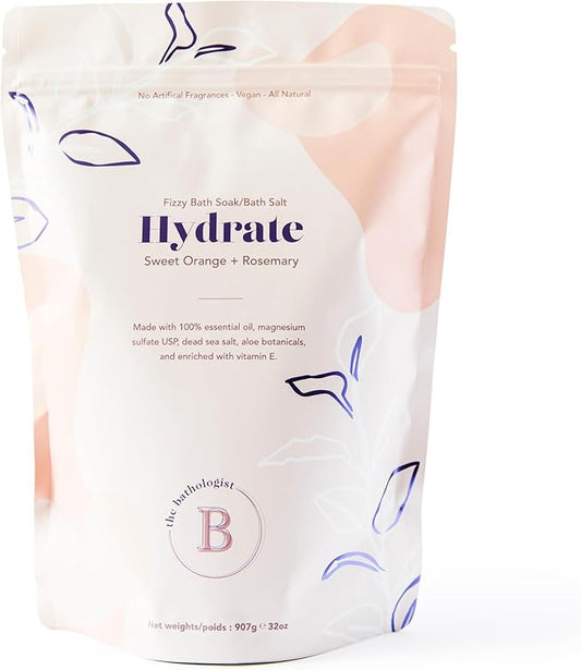 The Bathologist Hydrate Fizzy Bath Soak, Sweet Orange & Rosemary, Shea Butter & Epsom Salt, Mineral Therapeutics, Exfoliating for Dry Skin, Vegan & Cruelty-Free, 32 oz