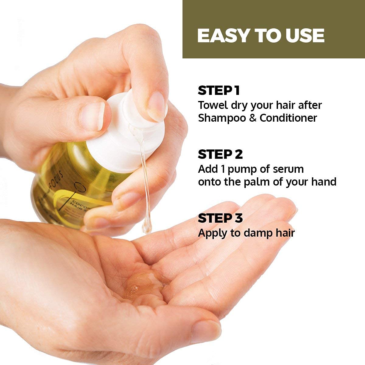 Perfect Hair Coconut Oil Hair Serum - Natural Hair Oil Infused with Raw Virgin Olive Oil, Sweet Almond and Keratin - Smoothing Hair Oil for Frizzy, Dry & Damaged Hair - 50ml (1 Pack)