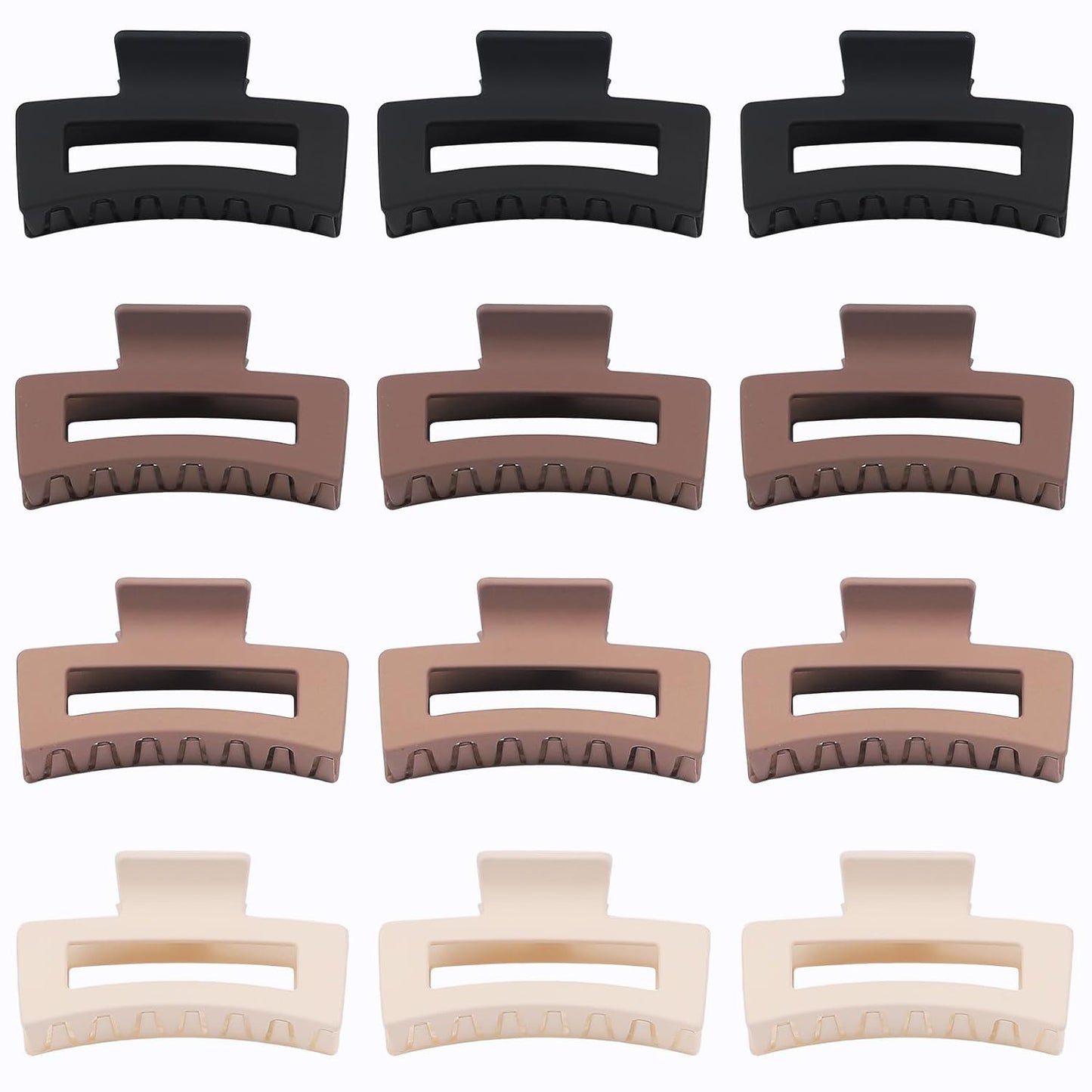 12 Pcs Medium Hair Clips for Women, 3.5 Inch Square Claw Clips, Colorful Hair Claw Clips for Thick and Thin Hair, Bulk Hair Accessories for Women and Girls- Brown