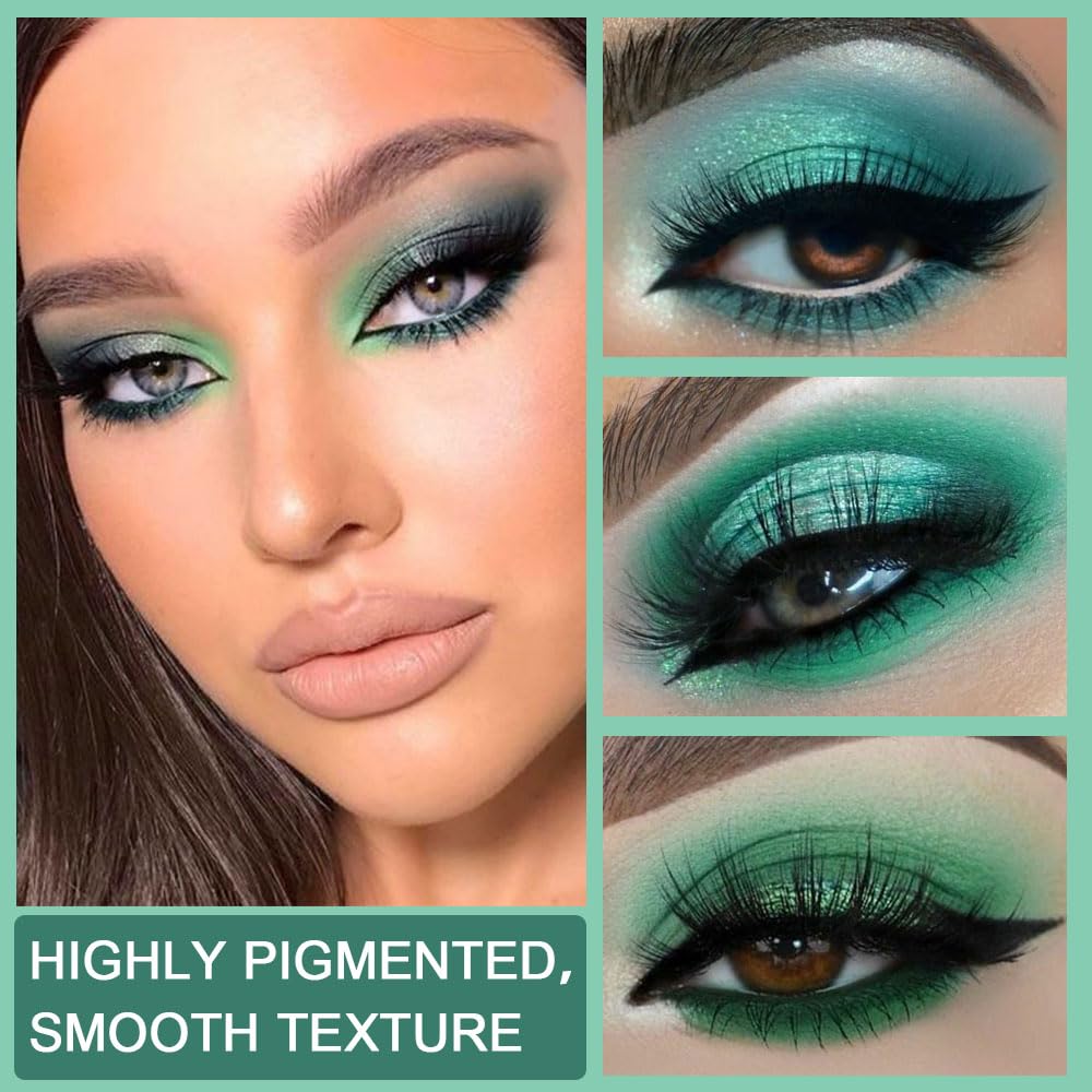 evpct 9 Colors Teal Eyeshadow Palette, Turquoise Cyan Light Blue Dark Green Glitter Metallic Shimmer Sparkly Eye Shadow Palette Makeup for Older Women Blue Eyes, Waterproof Highly Pigmented Eyeshadow