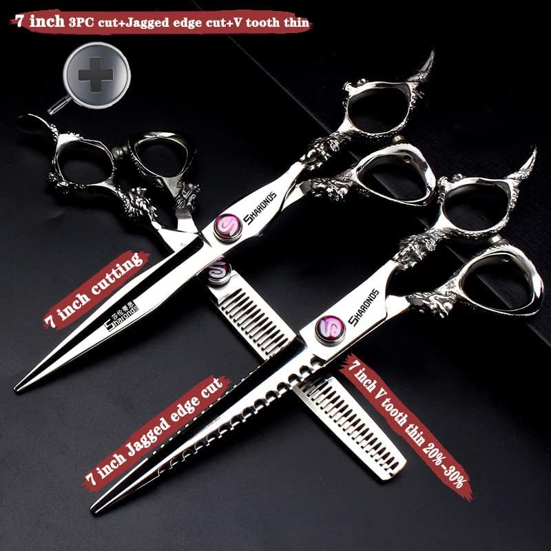 Hair Scissors 6/7/8/9-inch 440C High Hardness For Hairdressers Haircuts Cuttinging Scissors Professional Haircut (7 inch-3pc-A)
