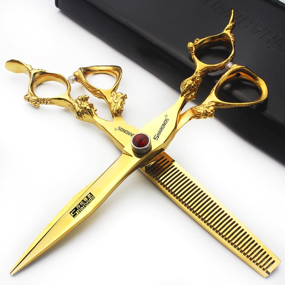 6 inch /7 inch salon professional salon scissors salon hairdresser hair cutting hairstyle pruning tools Japan 440c high hardness stainless steel golden (7 inch 2pc)