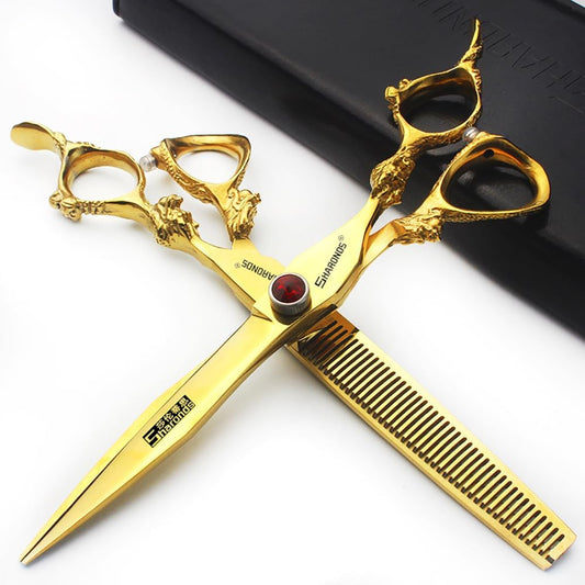 6 inch /7 inch salon professional salon scissors salon hairdresser hair cutting hairstyle pruning tools Japan 440c high hardness stainless steel golden (7 inch 2pc)